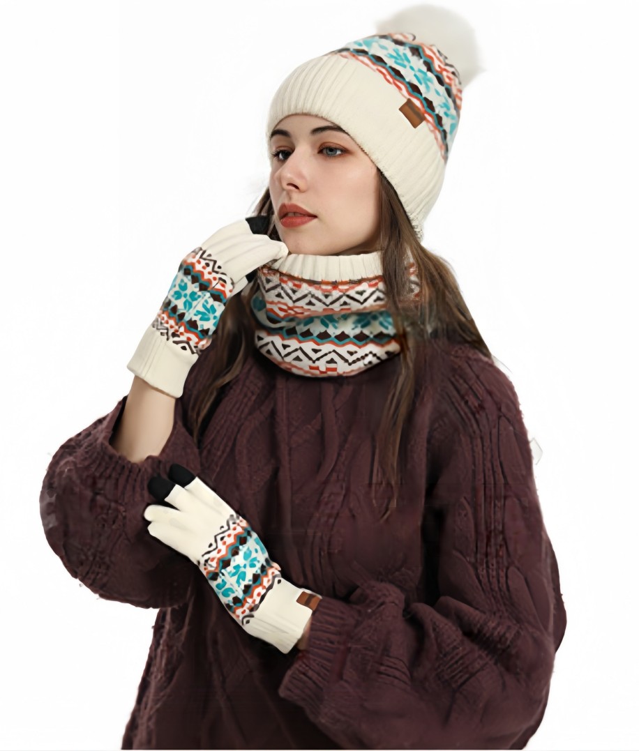 Touch Screen Winter Gloves Weather Hat Set Winter Beanie Scarf Gloves Set